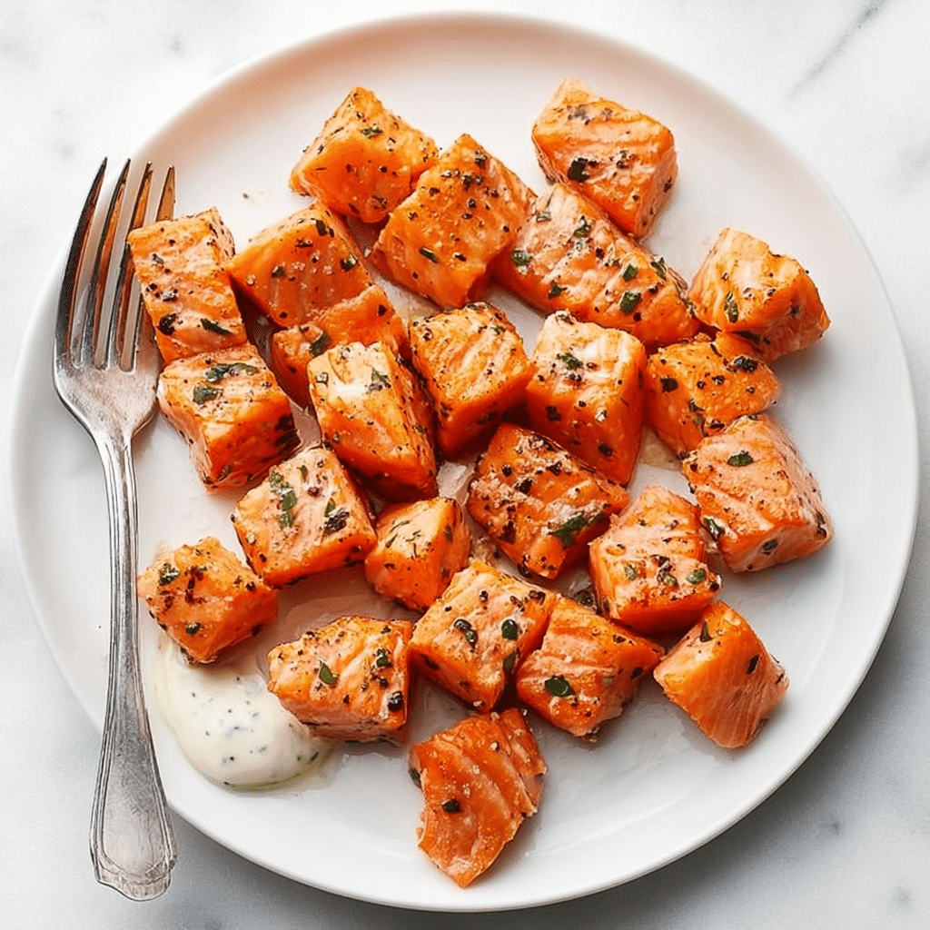 Air Fryer Salmon Bites (Lemon Garlic Butter) Recipe - Recipe Image