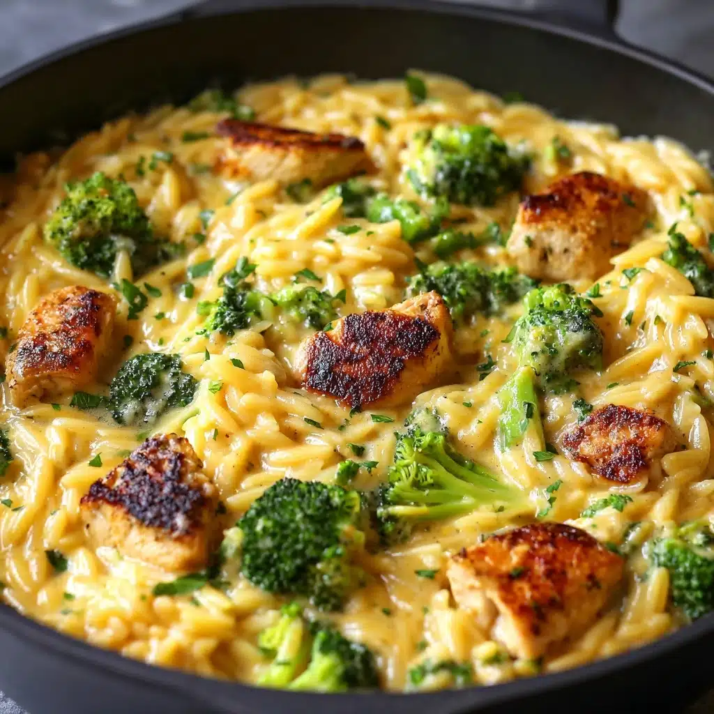 One-Pot Cheesy Chicken and Broccoli Orzo Recipe - Recipe Image