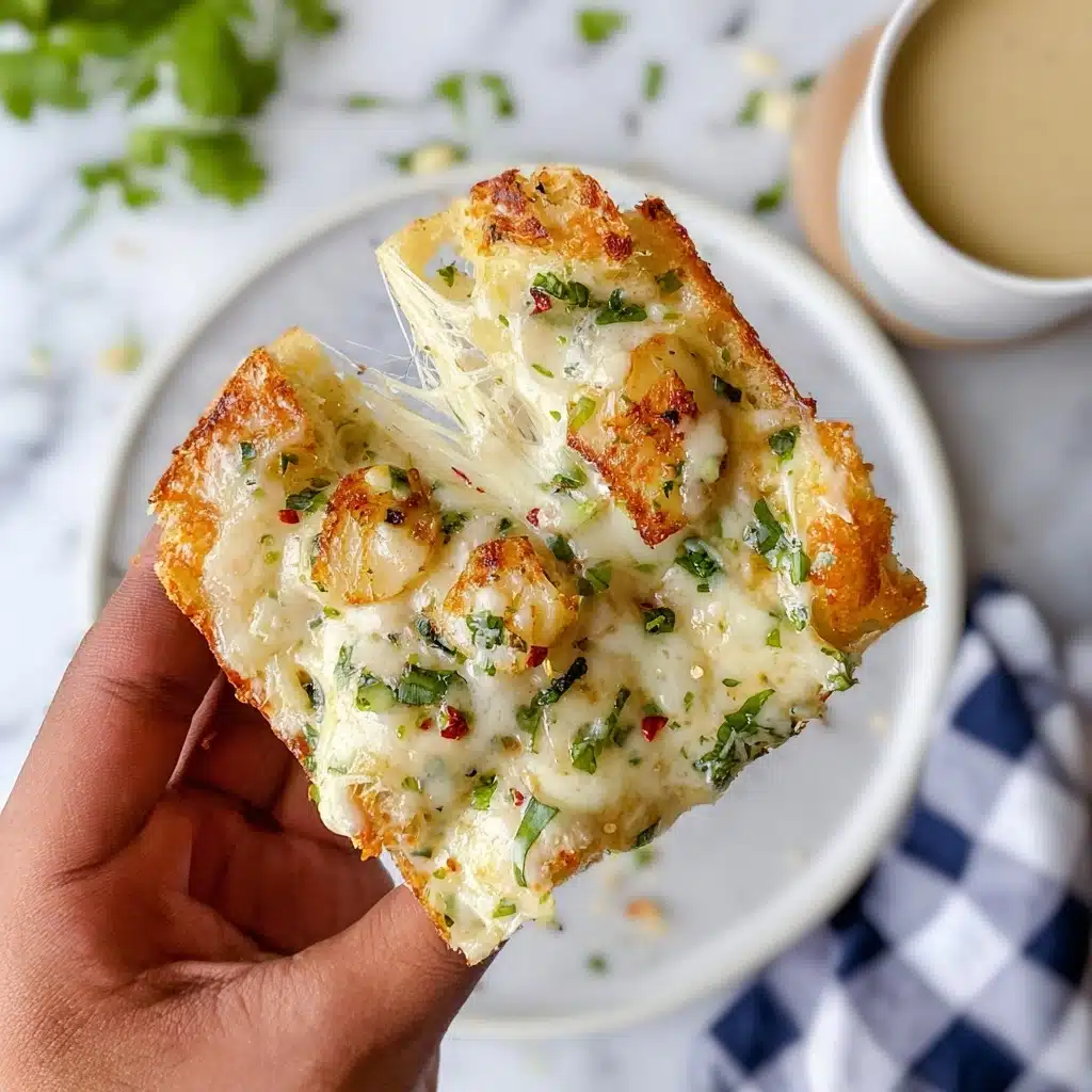 Shrimp & Jumbo Lump Crab Alfredo Garlic Bread Recipe - Recipe Image
