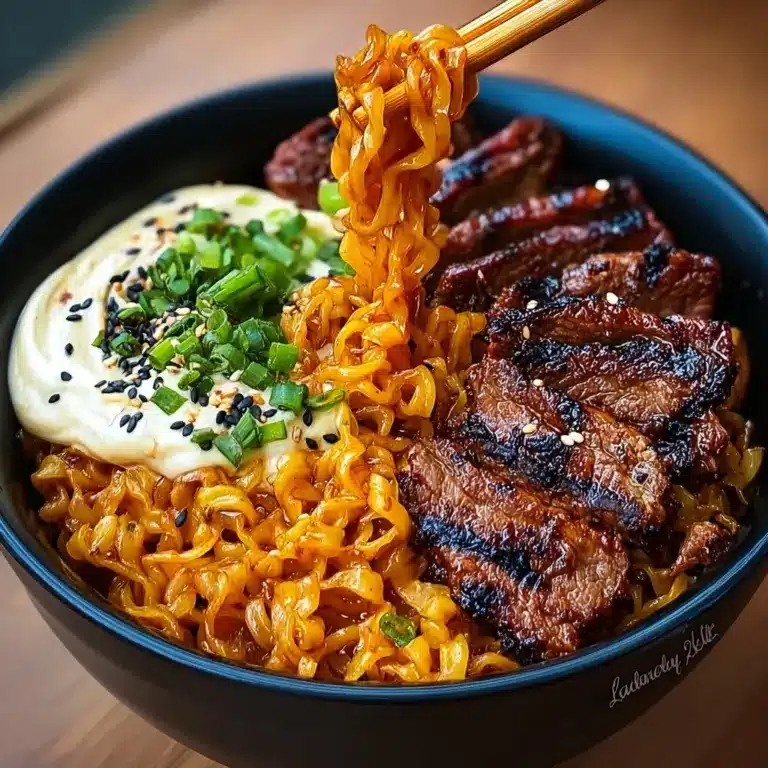 Spicy Korean Ramen with Grilled Beef & Creamy Sauce Recipe