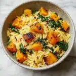 Creamy Orzo with Roasted Butternut Squash and Spinach Recipe