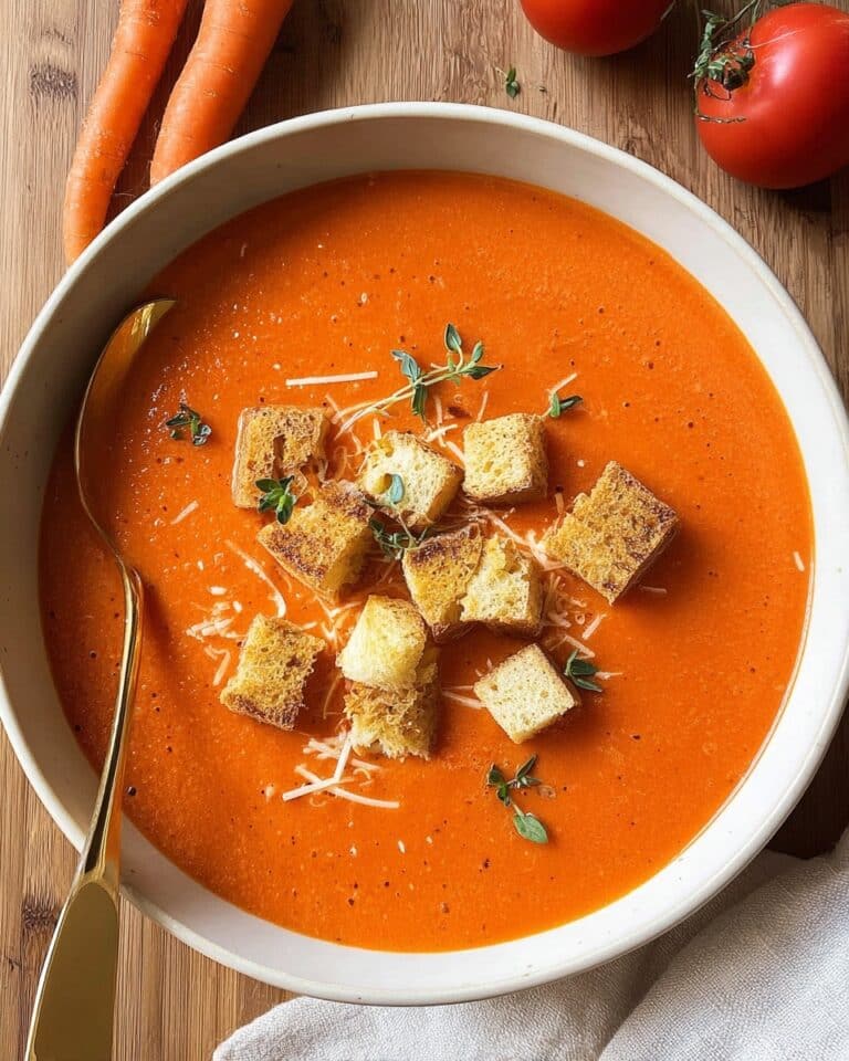 Easy Roasted Red Pepper Soup with Gouda and Tomatoes Recipe