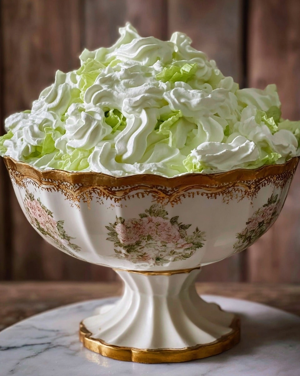 This image shows a large decorative white bowl with gold details, filled to the top with a mix of fresh pale green and white lettuce leaves. The lettuce is layered loosely, with frilly textures and uneven edges, giving it a light and airy look. The bowl sits on a white marbled surface, adding a clean and bright background that contrasts with the green lettuce and ornate bowl. Photo taken with an iphone --ar 4:5 --v 7