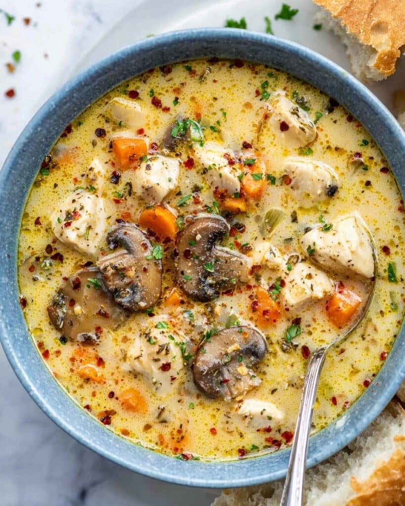 Slow Cooker Creamy Chicken & Mushroom Soup Recipe