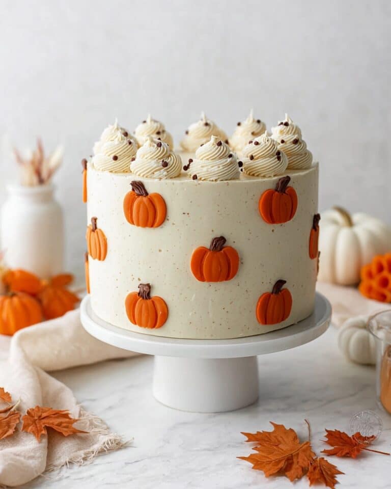 Vegan Pumpkin Spice Cake with Cinnamon Frosting and Decorated Pumpkins Recipe