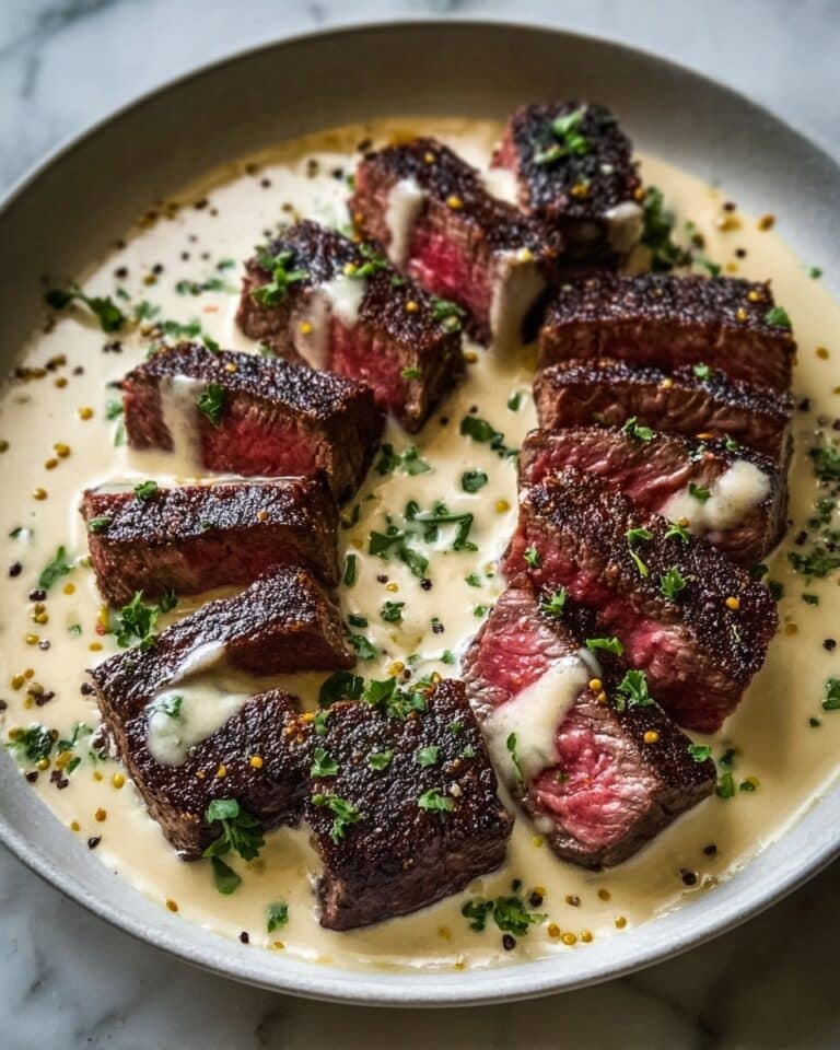 Juicy Steak with Creamy Garlic Sauce Recipe
