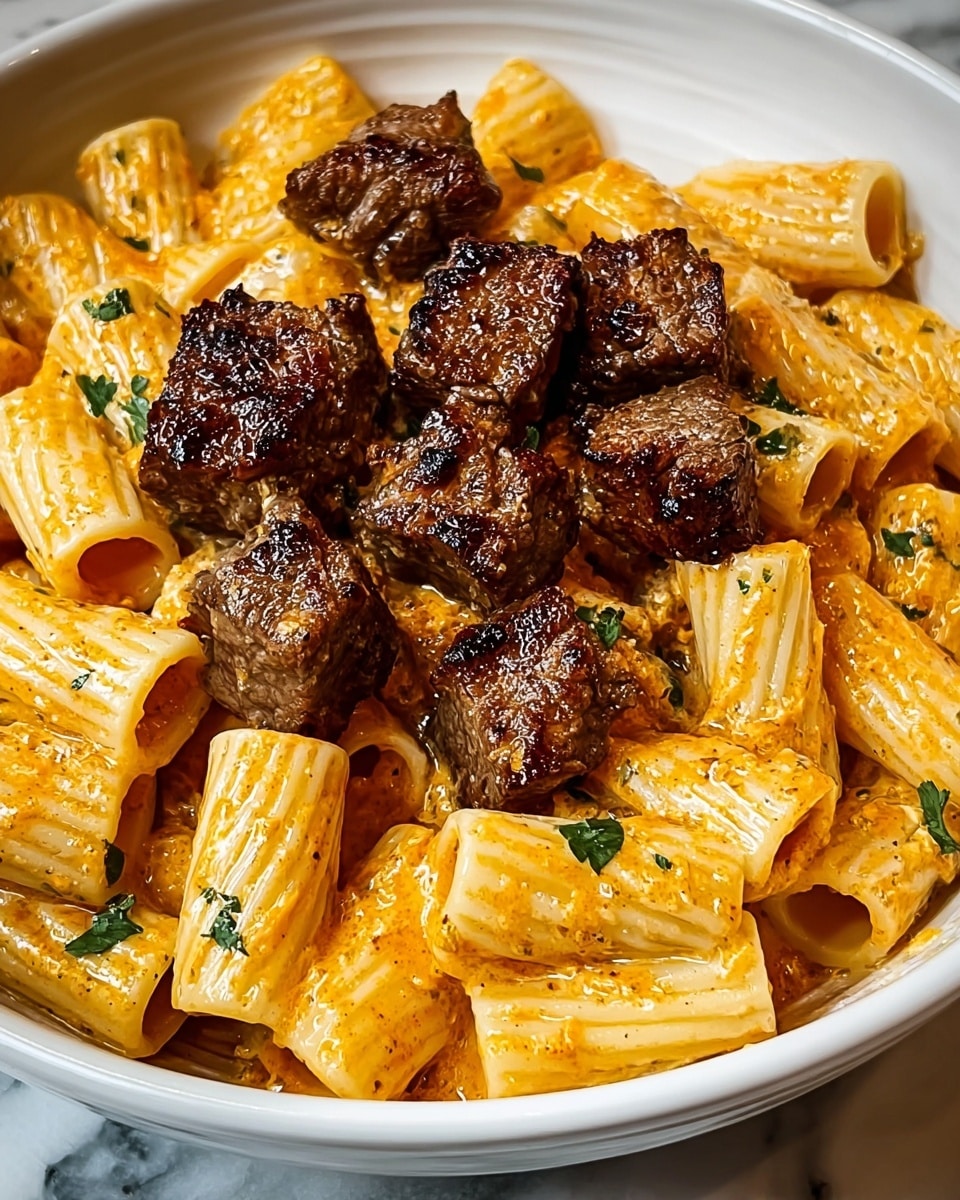 Cajun Steak Tips in Cheesy Rigatoni Parmesan Sauce Recipe