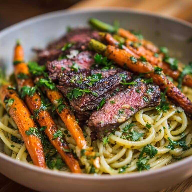 Cowboy Butter Steak Linguine with Roasted Carrots & Parsley Recipe