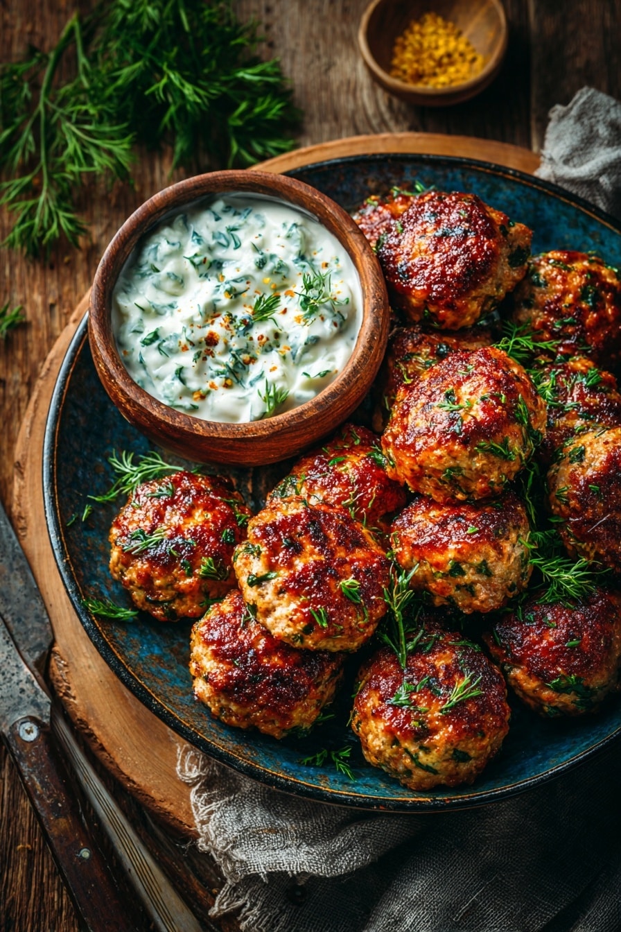 Spicy Lamb Meatballs With Fresh Green Goddess Dip Recipe - Recipe Image