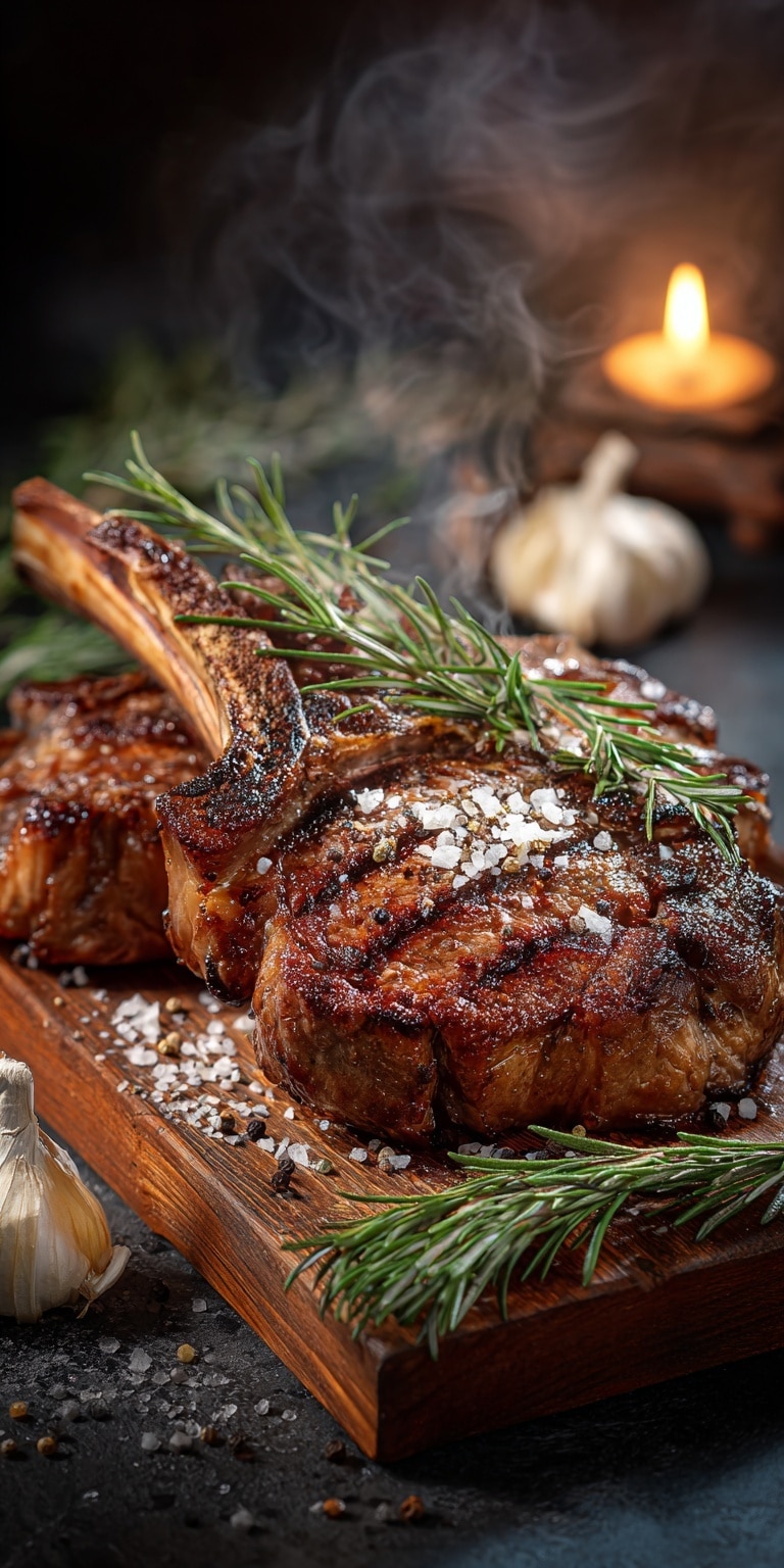 Juicy and Tender Tomahawk Steak with Cowboy Butter and Classic Sauces Recipe - Recipe Image
