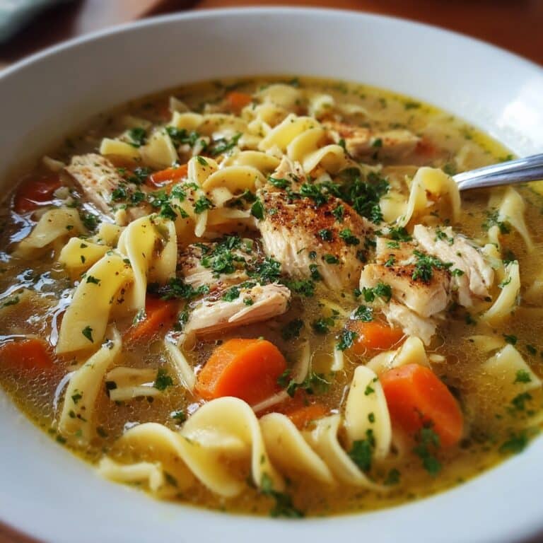 Creamy Chicken Noodle Soup with Mini Croutons Recipe