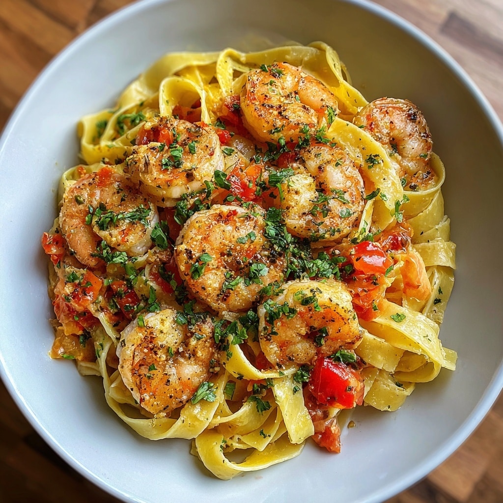 Shrimp Pasta with Cherry Tomatoes, Garlic, and White Wine Recipe