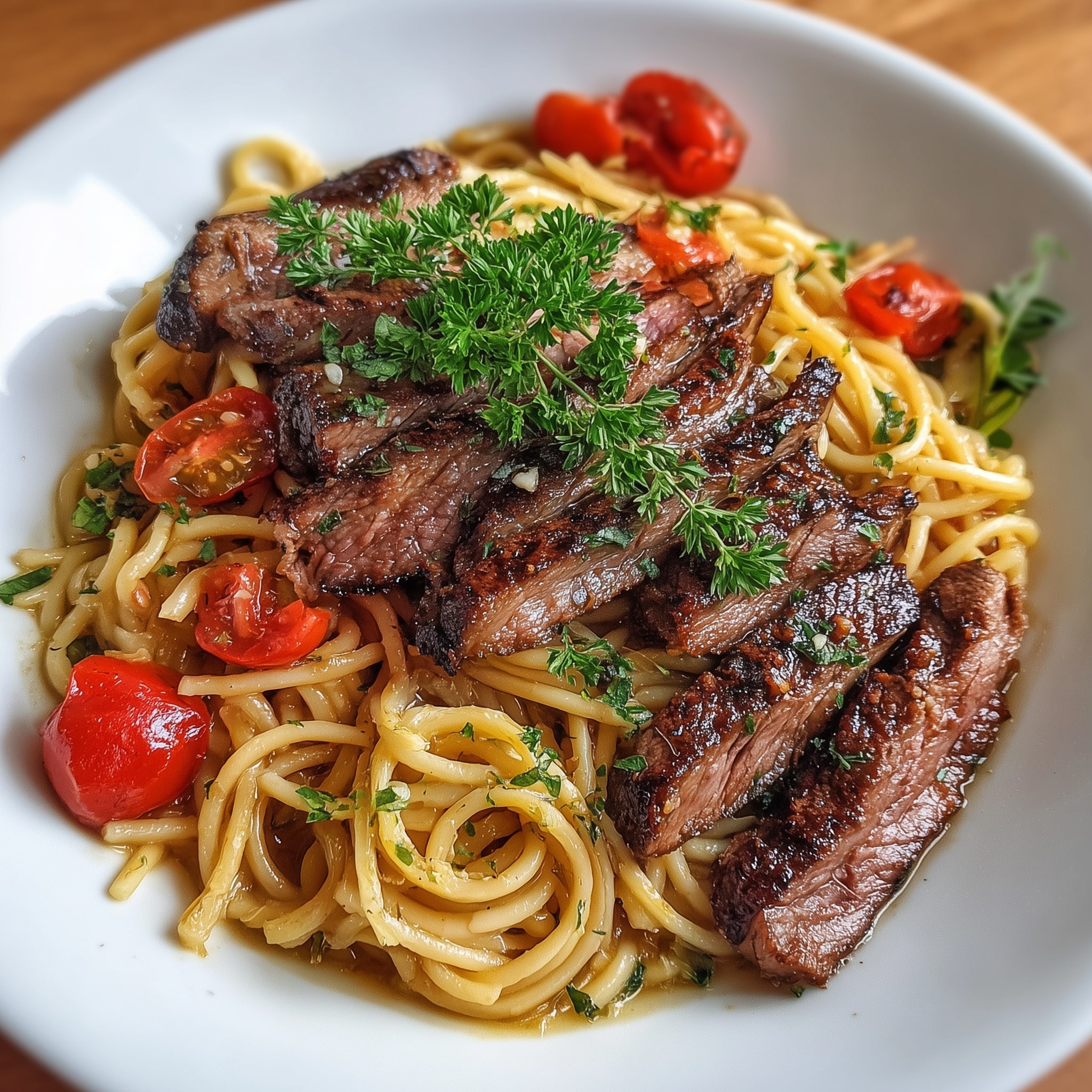 Creamy Parmesan Beef Linguine with Garlic Butter Sauce Recipe - Recipe Image