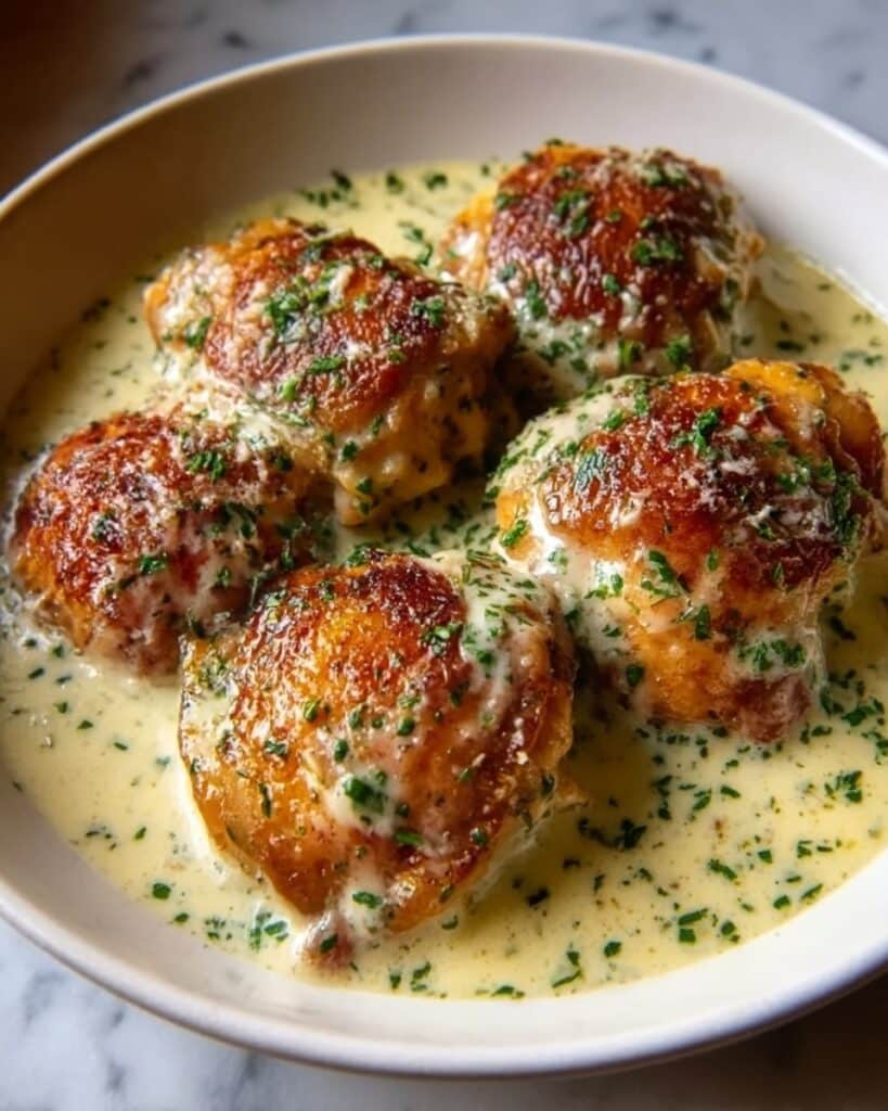 Bobby Flay Chicken Thighs with Creamy Garlic Sauce Recipe