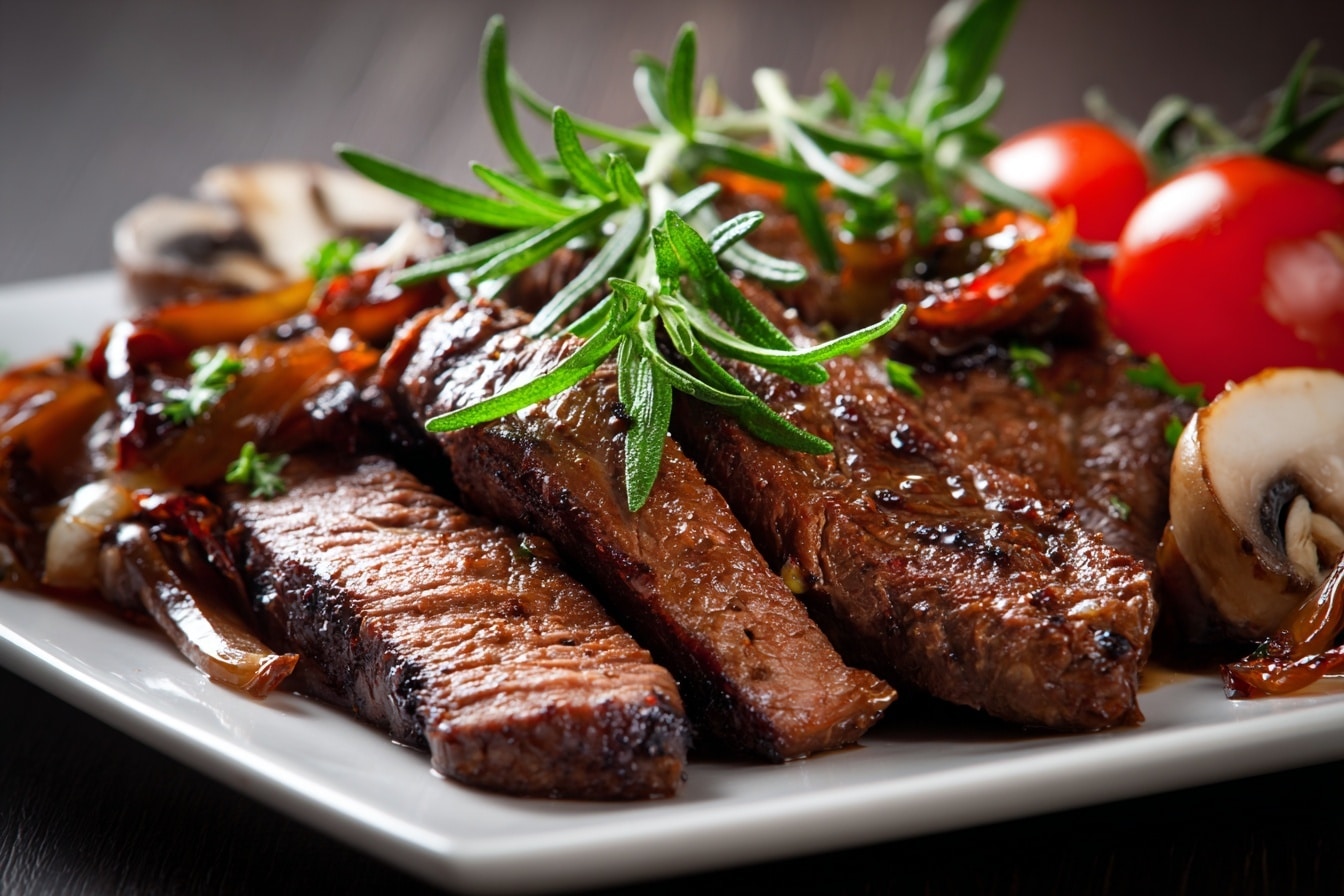 Balsamic-Glazed Steak with Heirloom Tomatoes Recipe - Recipe Image