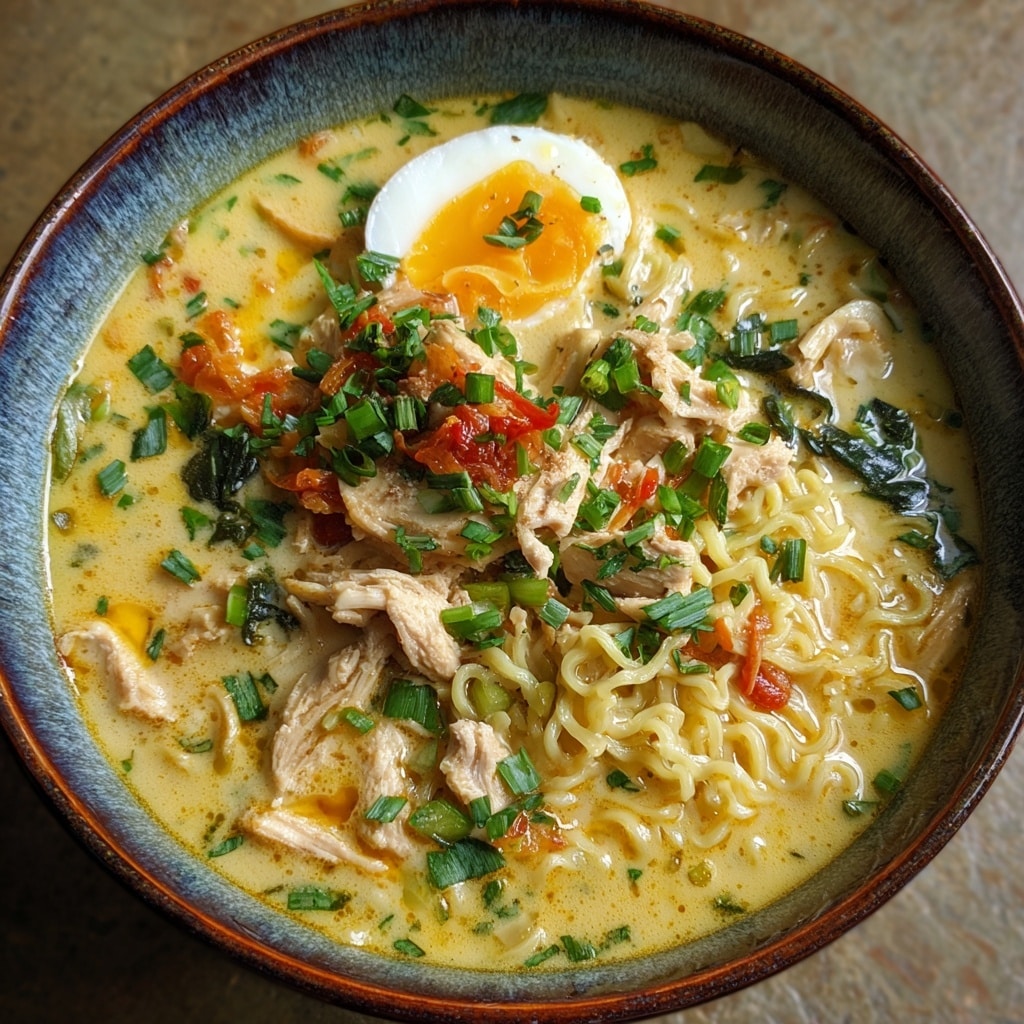Creamy Chicken Ramen Soup with Coconut Milk and Vegetables Recipe