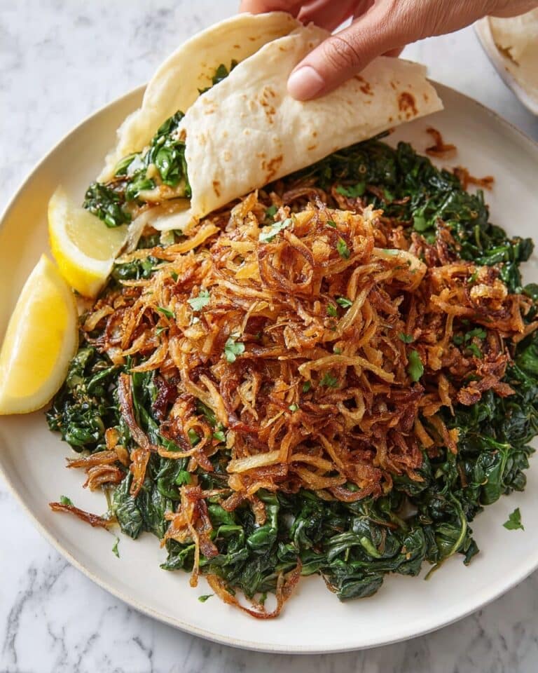 Dandelion Greens with Crispy Fried Onions and Lemon Recipe