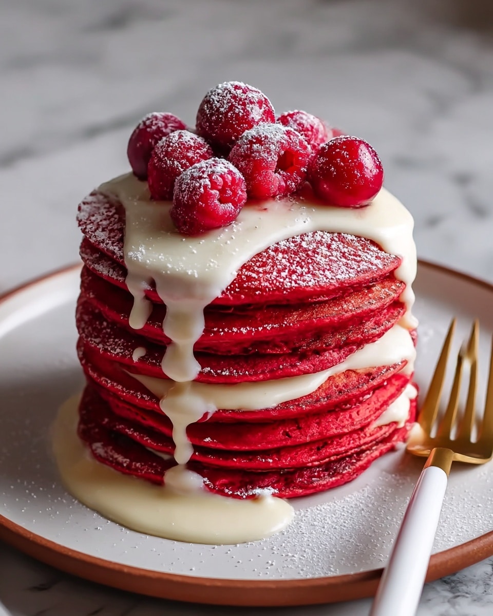 Fluffy Red Velvet Pancakes with Cream Cheese Glaze Recipe