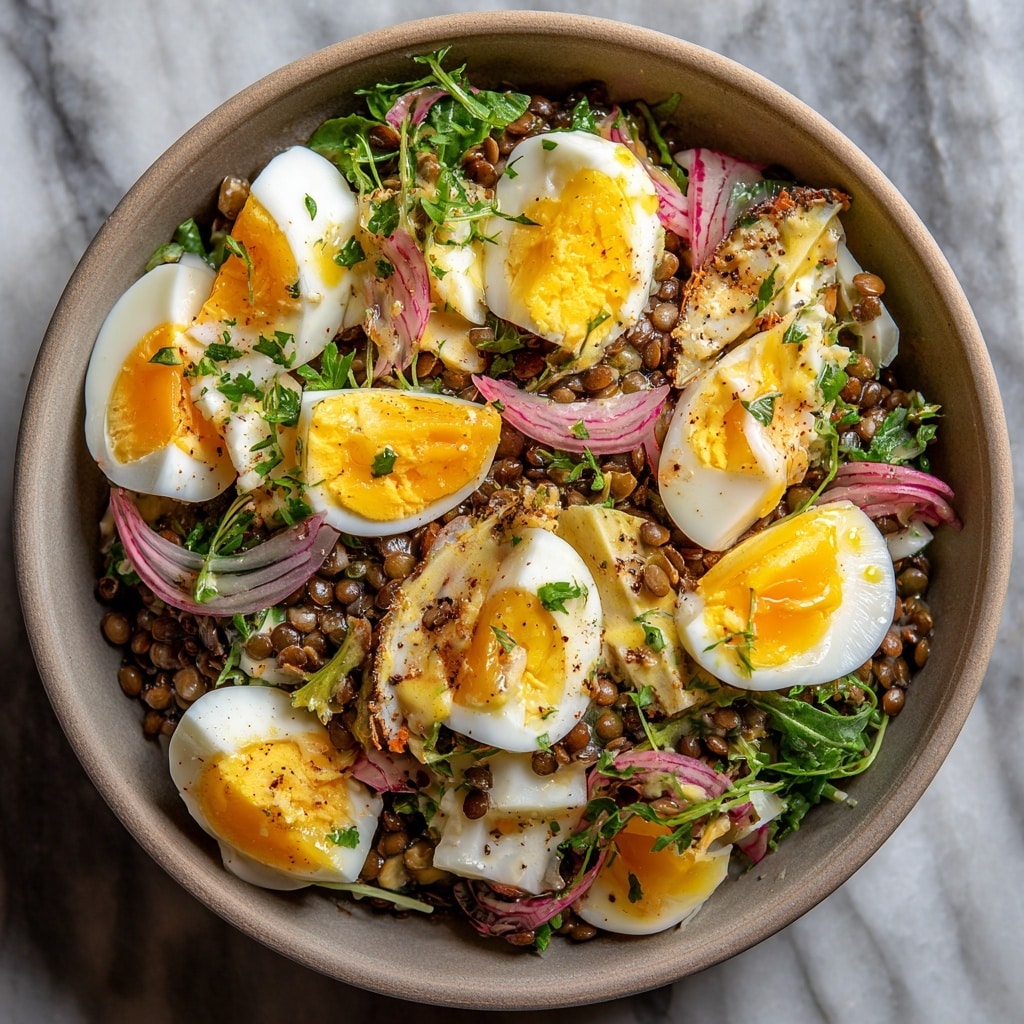 Savory Lentil Breakfast Bowl with Eggs, Spinach, and Avocado Recipe