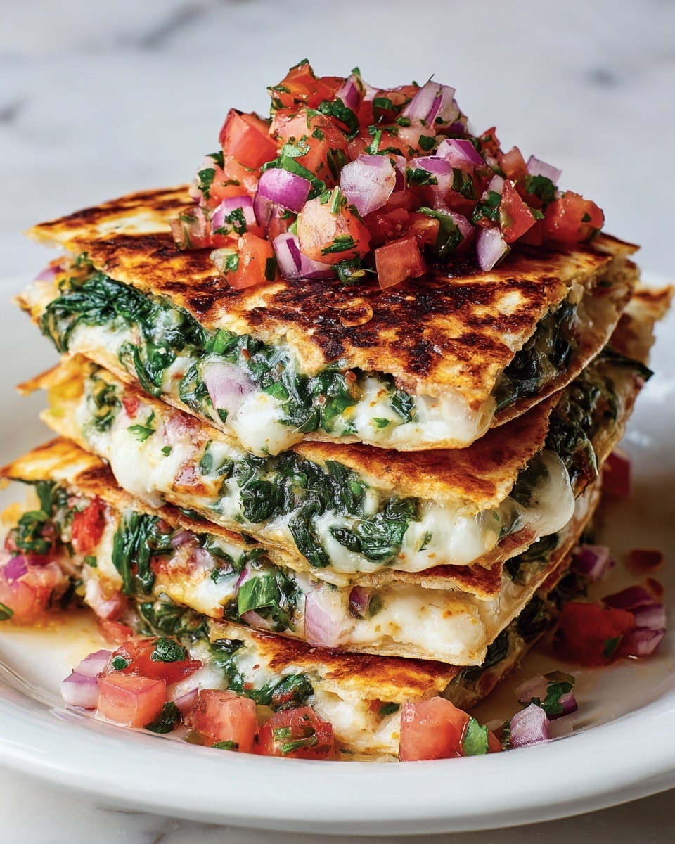 Mediterranean Quesadillas with Spinach, Feta, Mozzarella, and Red Onion Recipe - Recipe Image