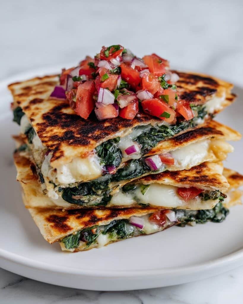 Mediterranean Quesadillas with Spinach, Feta, Mozzarella, and Red Onion Recipe